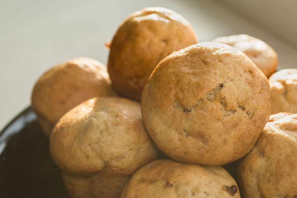 Close-up of moist sourdough banana muffins