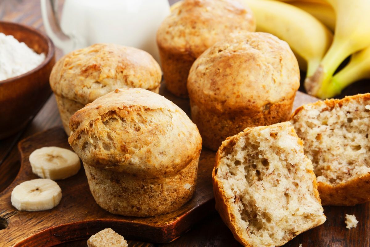 Ingredients for making sourdough banana muffins