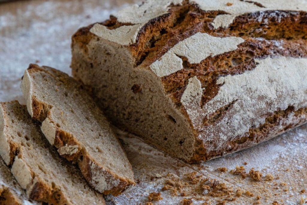 Sliced sourdough rye bread loaf