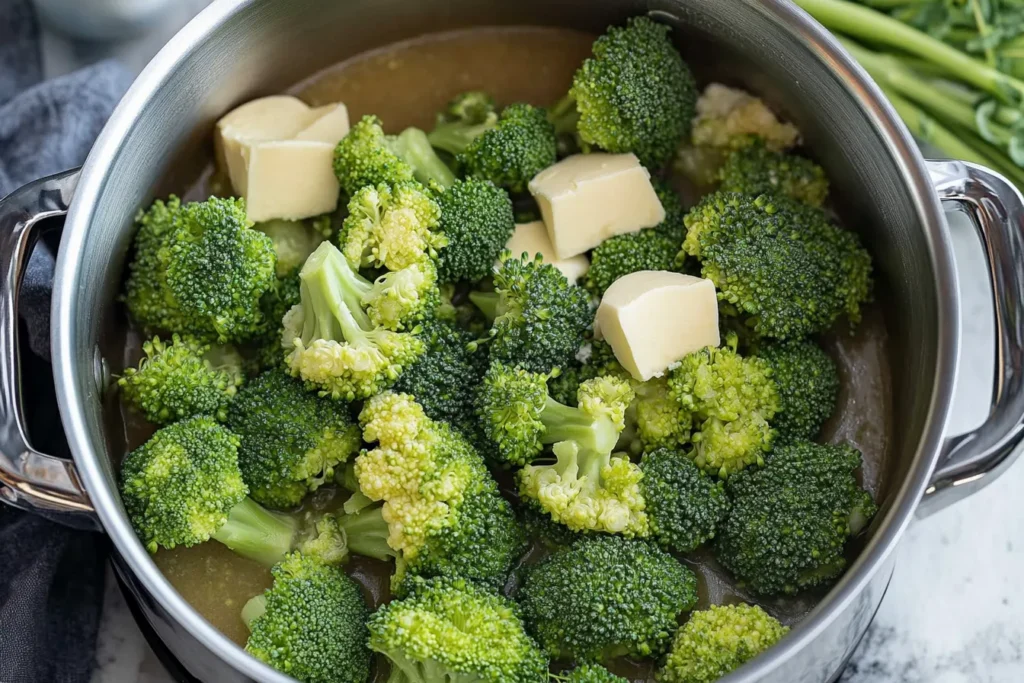 Ingredients for Chicken Broccoli Cheddar Soup: chicken, broccoli, cheddar cheese, onion, carrot, celery, milk, broth