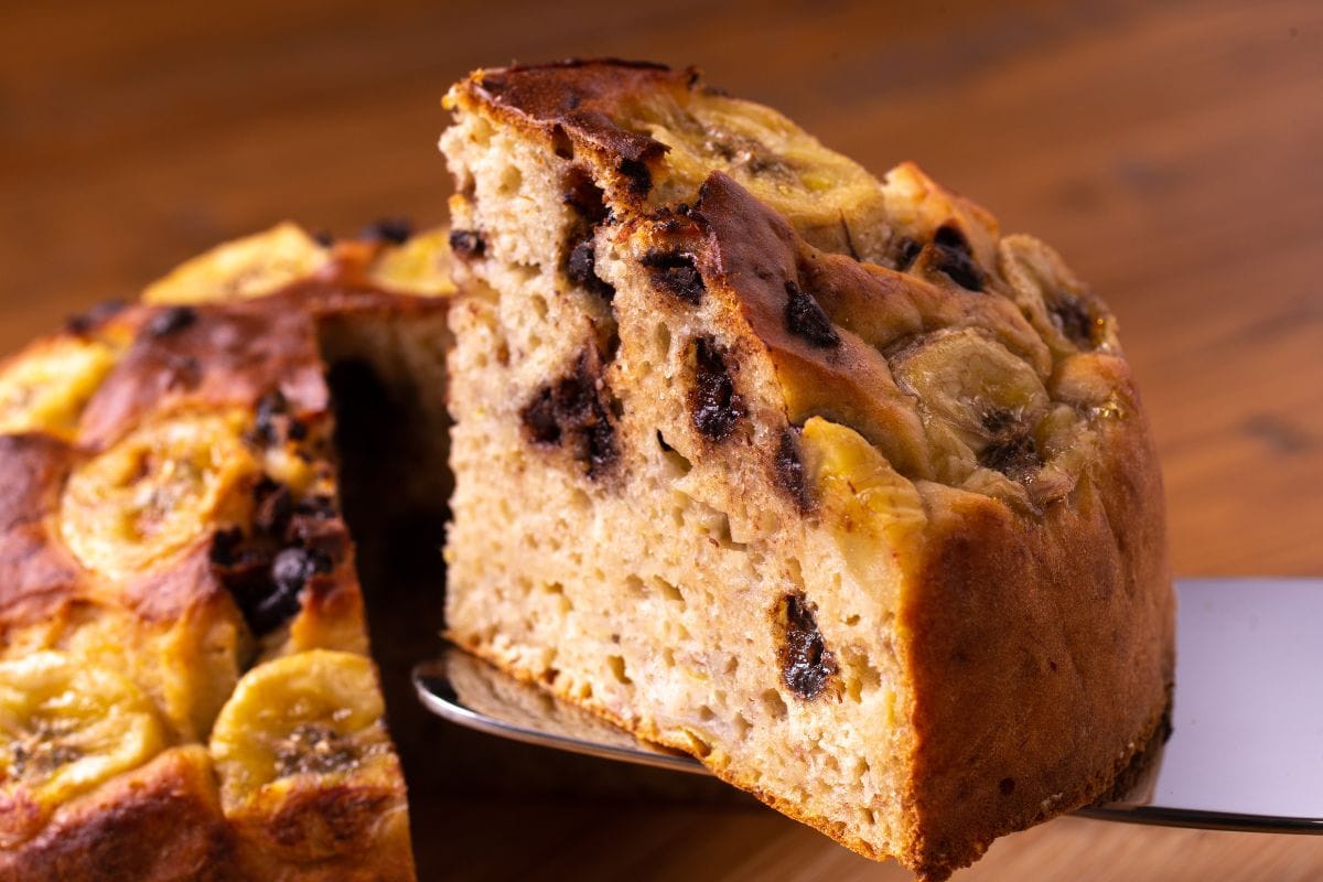 Slice of moist sourdough banana cake