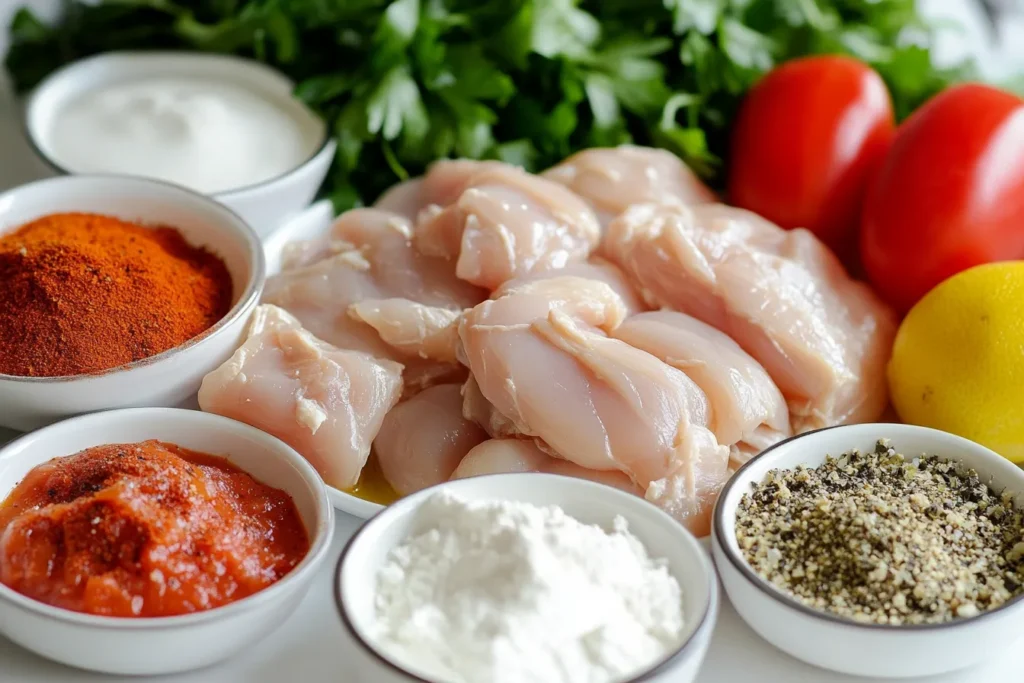 Ingredients for Chicken and Gravy Recipe: chicken pieces, flour, butter, chicken broth, and seasonings.