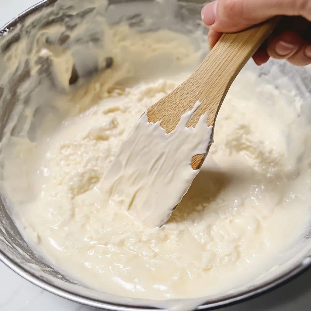 Gently folding wet and dry ingredients together in a bowl with a spatula for the quick cinnamon muffin recipe batter