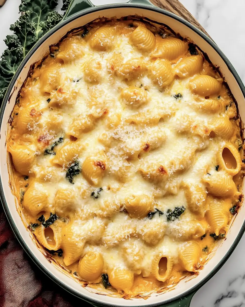 A bowl of the finished Butternut Squash Mac and cheese, with a fork lifting a string of cheesy pasta, showing its creamy texture.