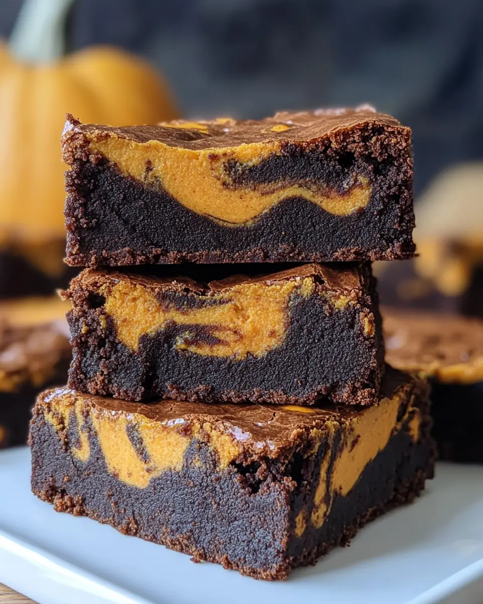 A single, thick-cut pumpkin brownie resting on a white plate, with a corner missing to show the fudgy interior.