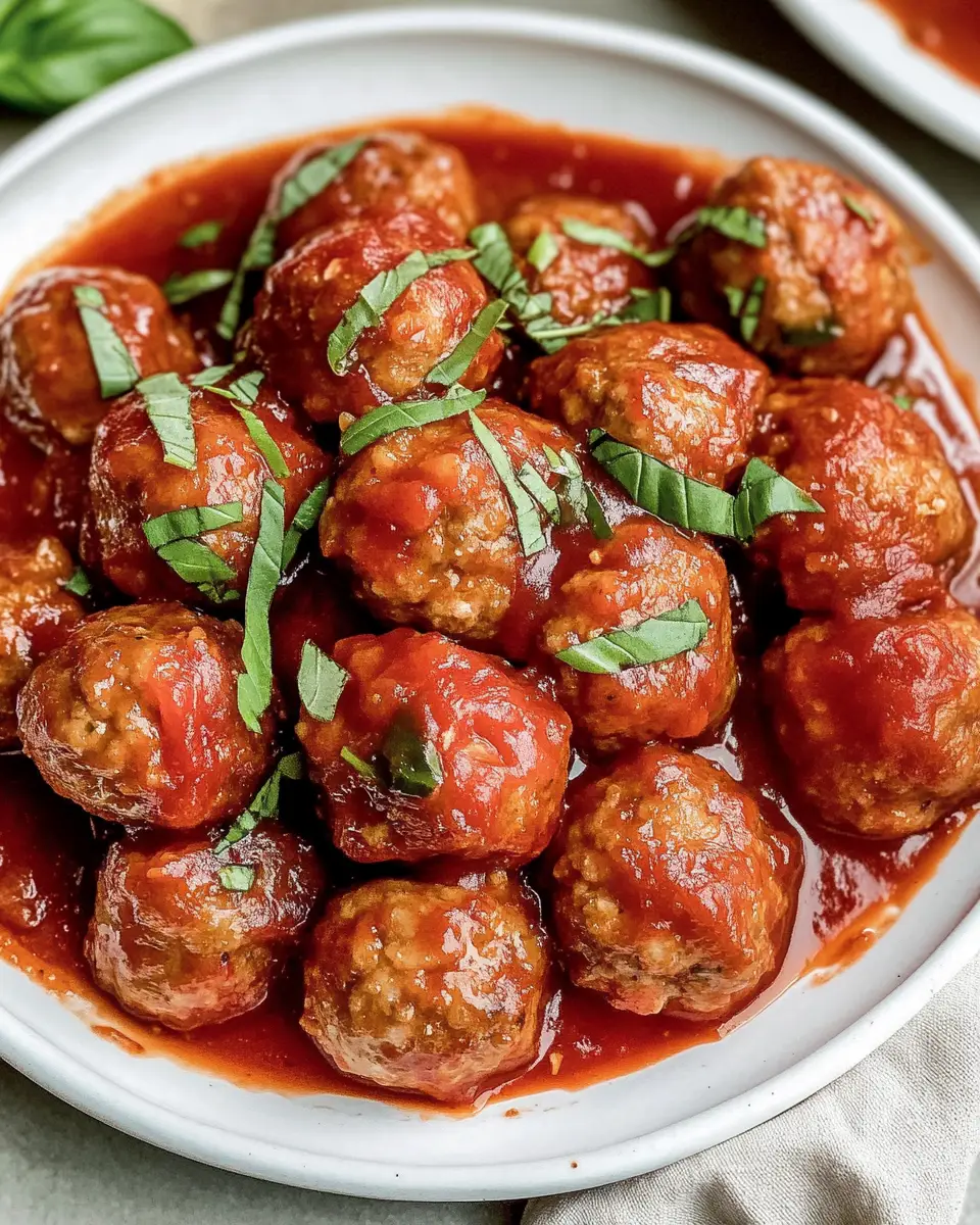 Slow Cooker Turkey Meatballs with a rich red sauce and the meatballs nestled inside