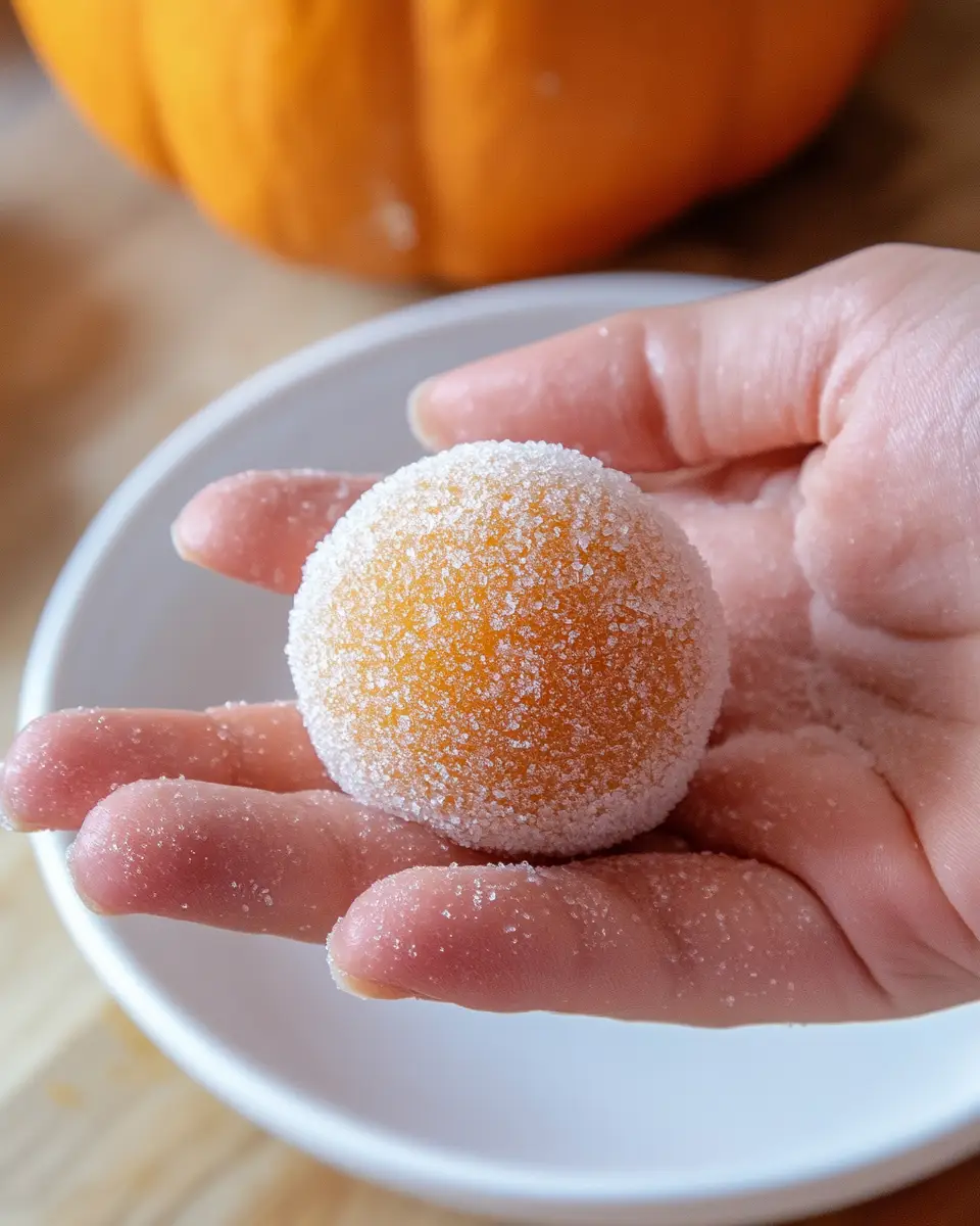 Pumpkin Pie Truffles A person's hand rolling the Pumpkin Pie Truffles mixture into a perfect sphere.