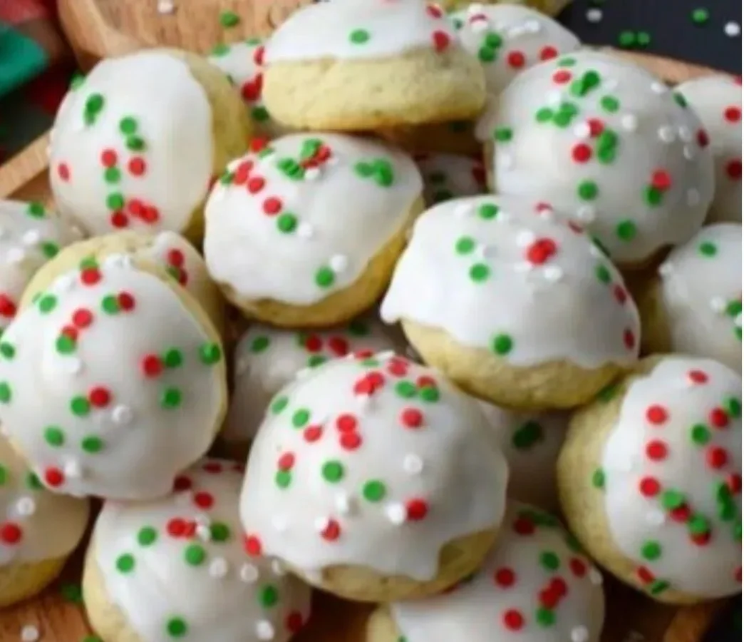 Plate of festive Italian Christmas cookies decorated for the holidays.