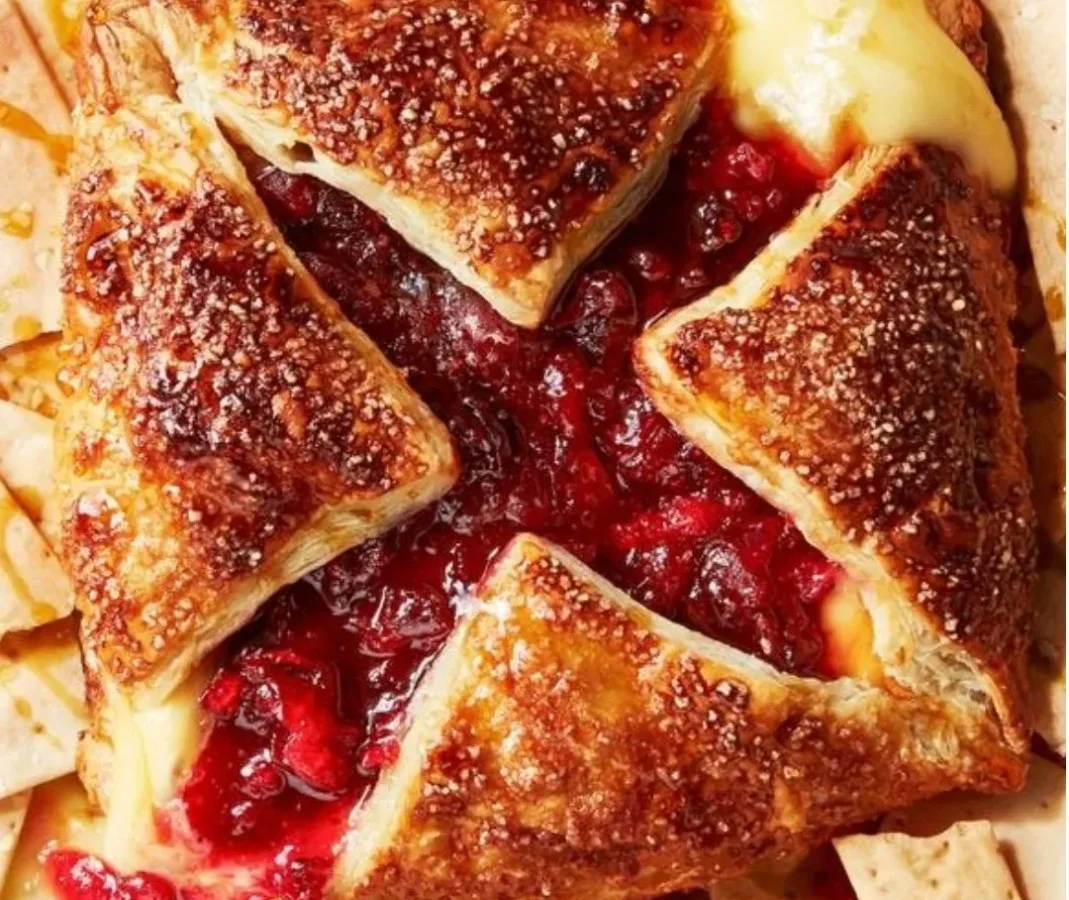 Maple-Cranberry Baked Brie topped with nuts and fruit