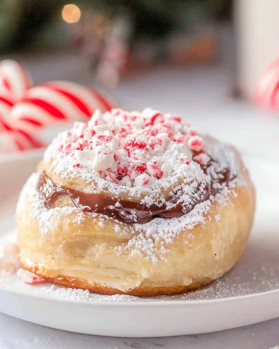 Delicious Candy Cane Cinnamon Rolls topped with festive icing