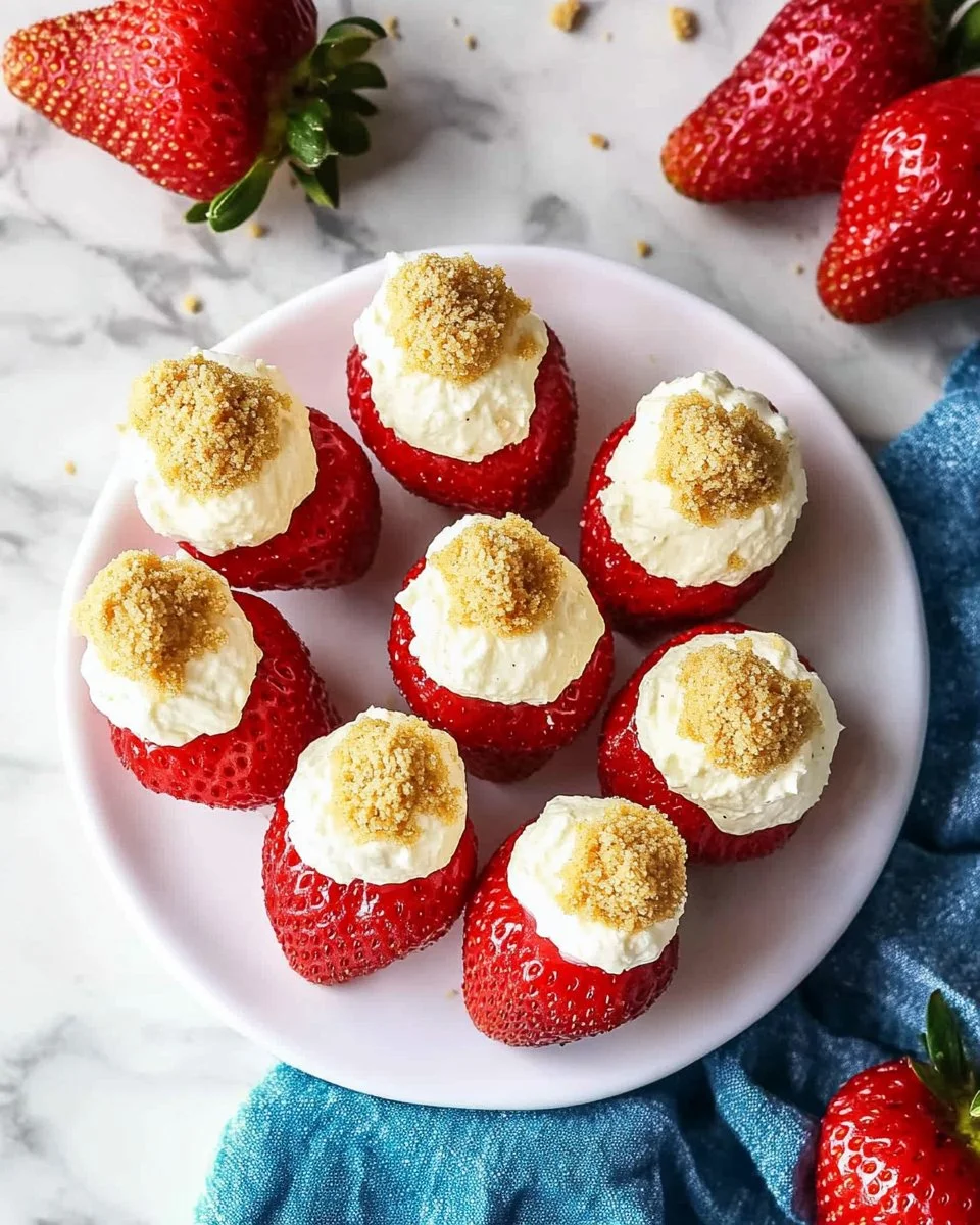 Delicious cheesecake stuffed strawberries ready to be enjoyed
