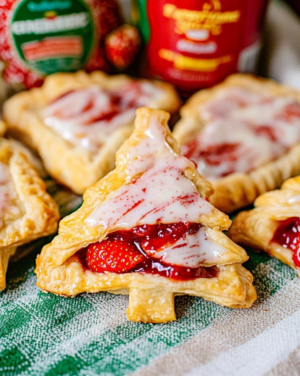 Christmas Tree Strawberry Hand Pies served on a festive plate