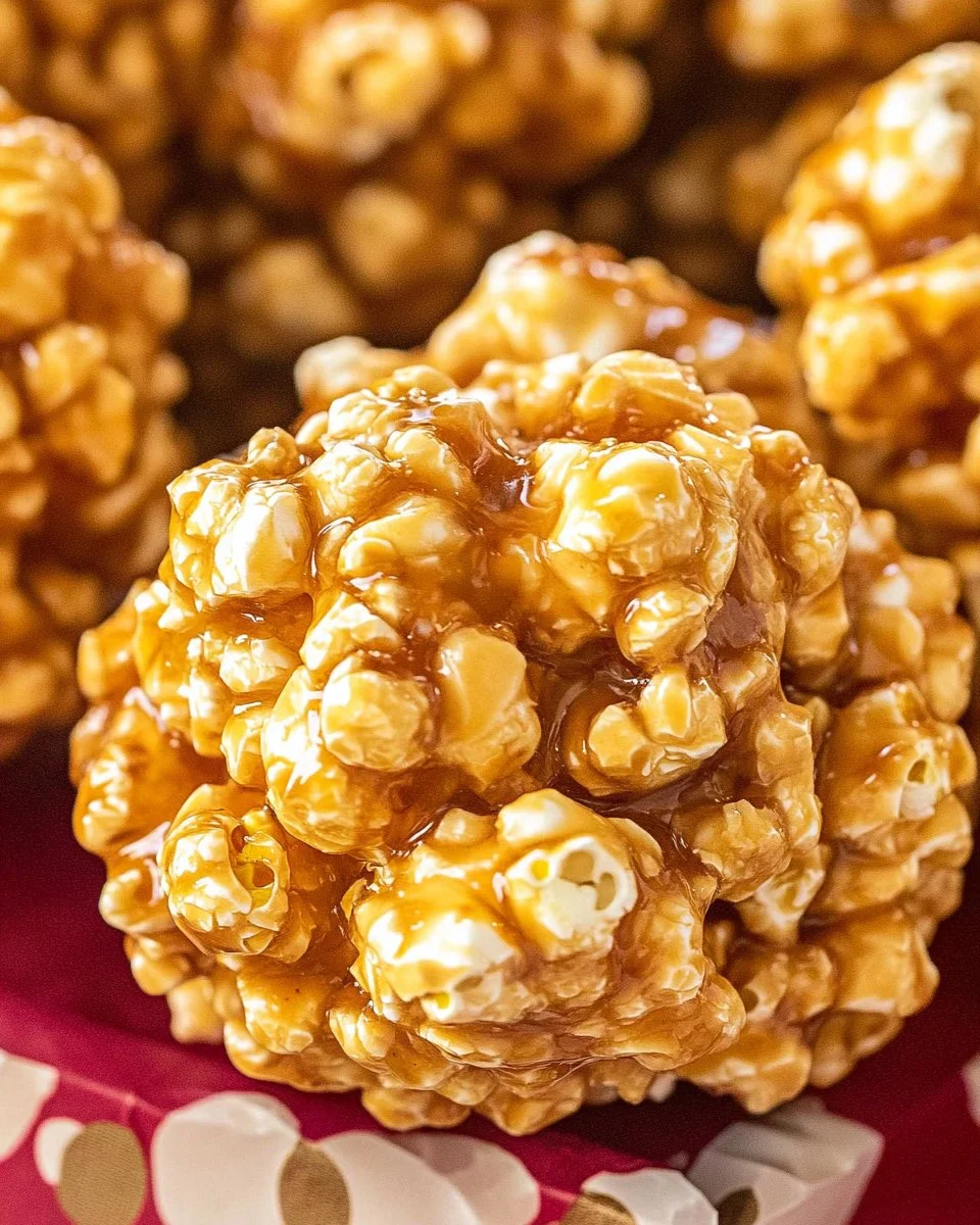 Festive gingerbread popcorn balls with a holiday decoration.