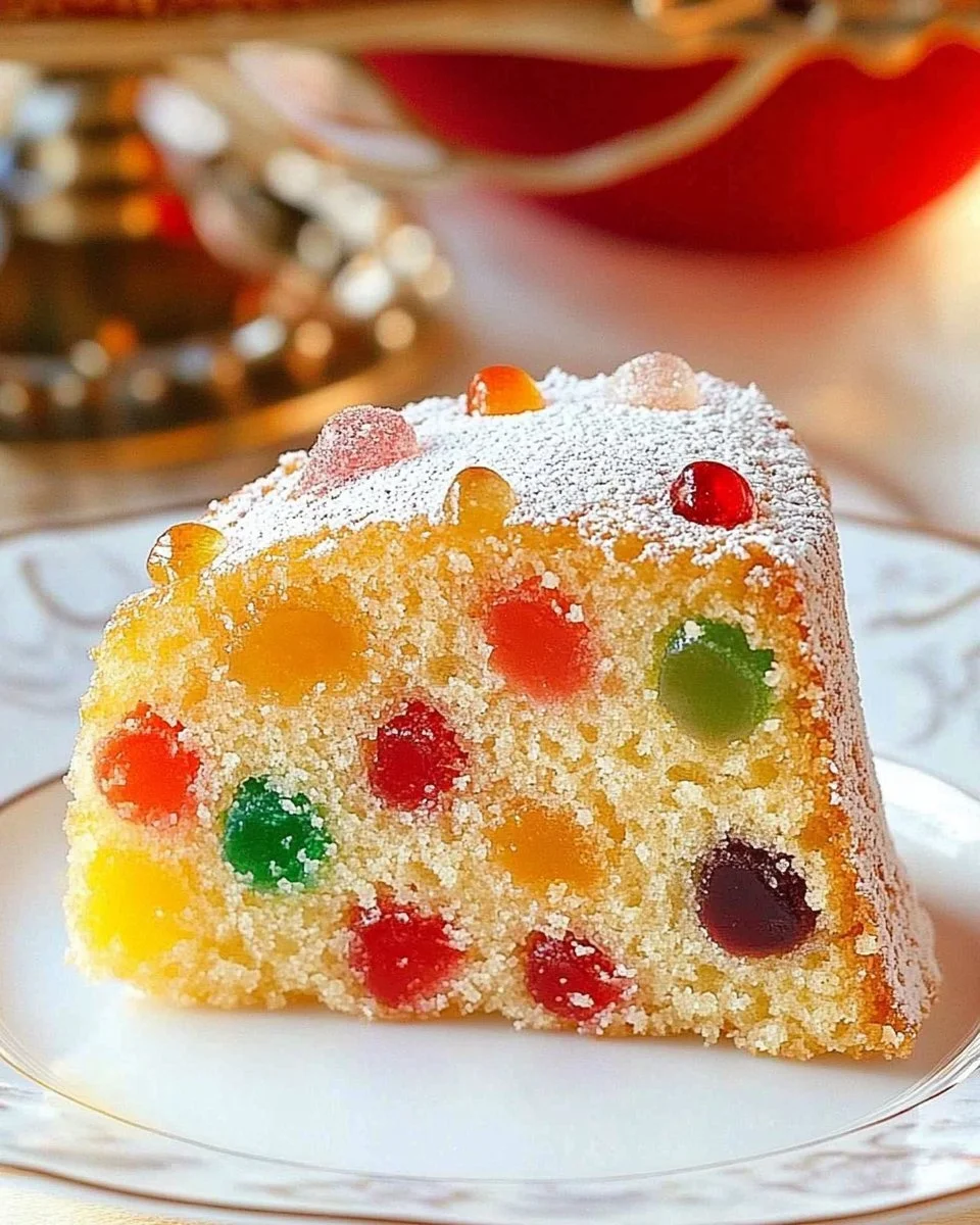 Delicious Gumdrops Cake decorated with colorful gumdrops for a festive look.