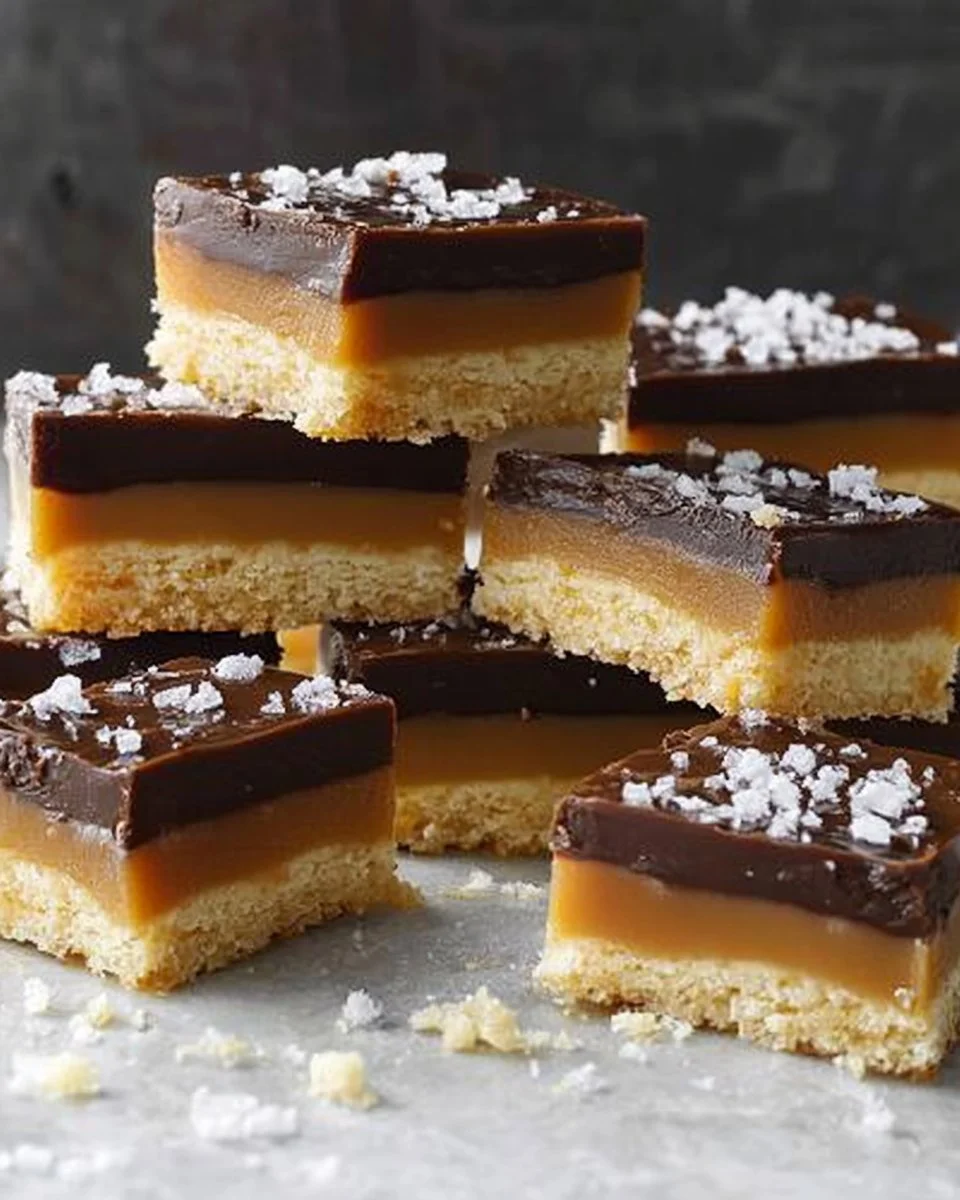 Delicious Millionaire Shortbread Bars with caramel and chocolate toppings