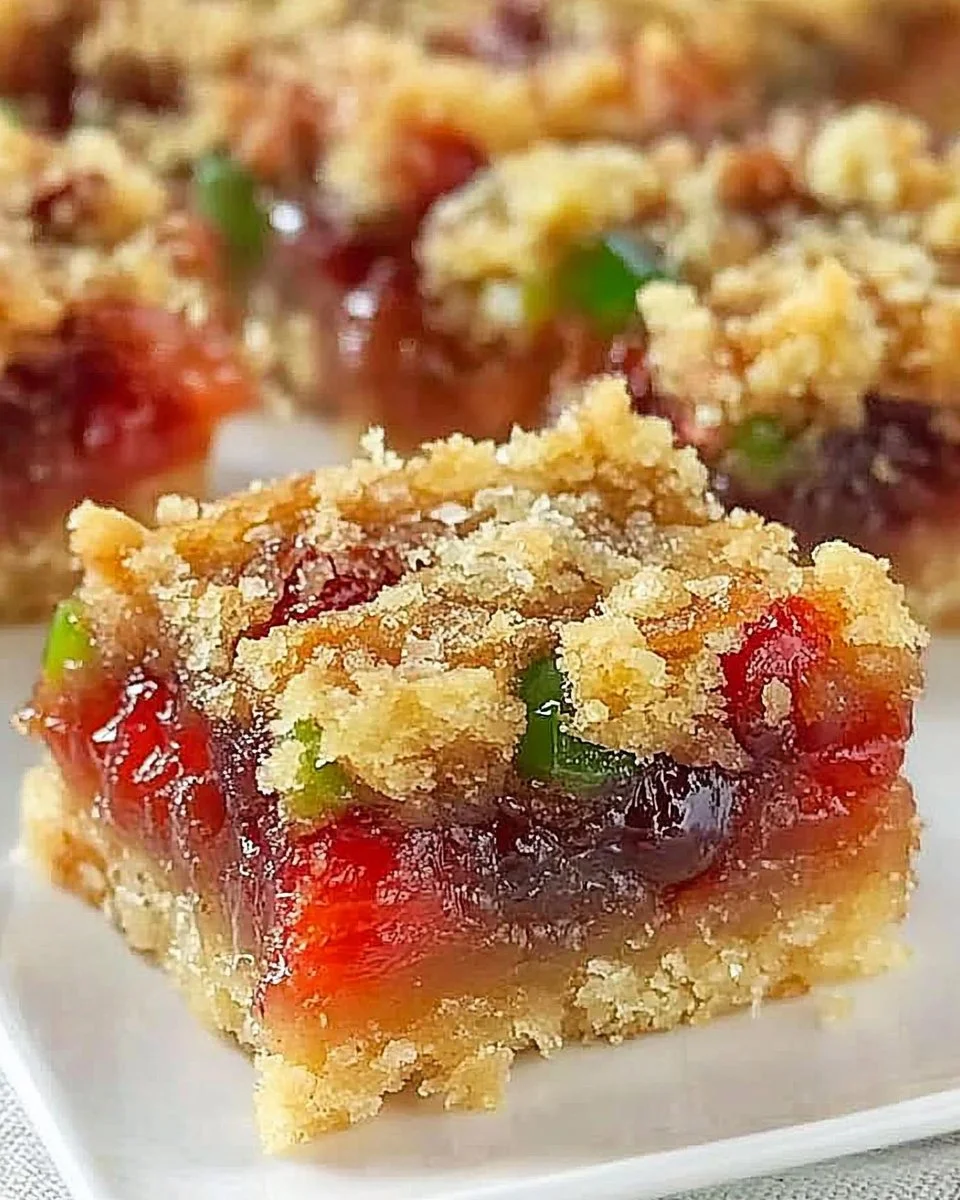 Old-Fashioned Cherry Bars topped with cherries and a crumbly crust