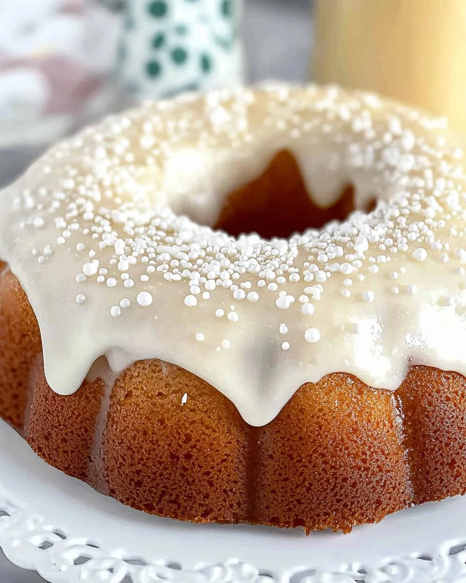 Delicious sparkling cider bundt cake with fall-themed decorations