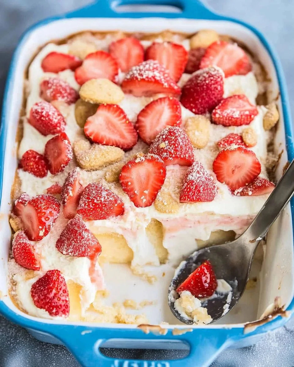 Delicious Strawberry Tiramisu dessert with layers of strawberries and mascarpone cream