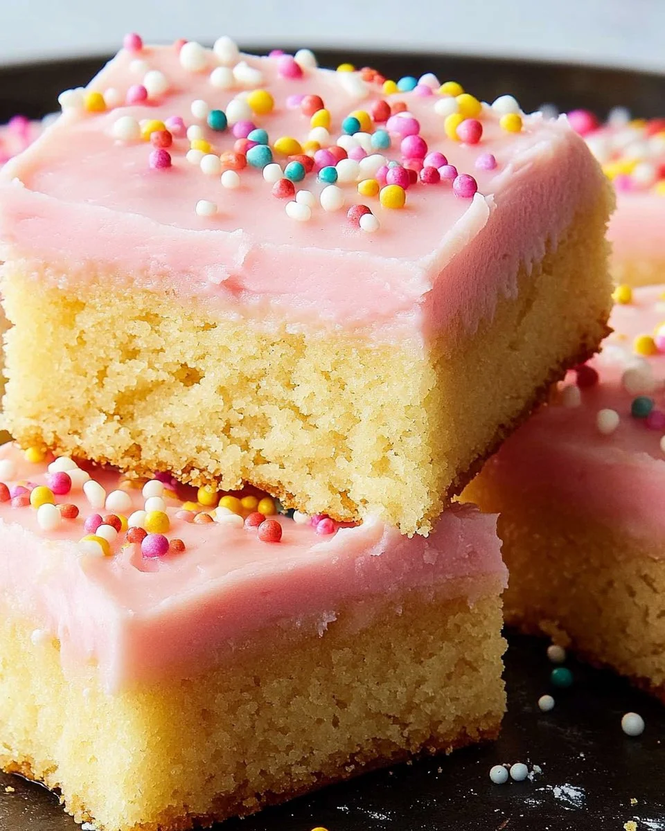 Delicious sugar cookie bars, freshly baked and decorated with colorful sprinkles.