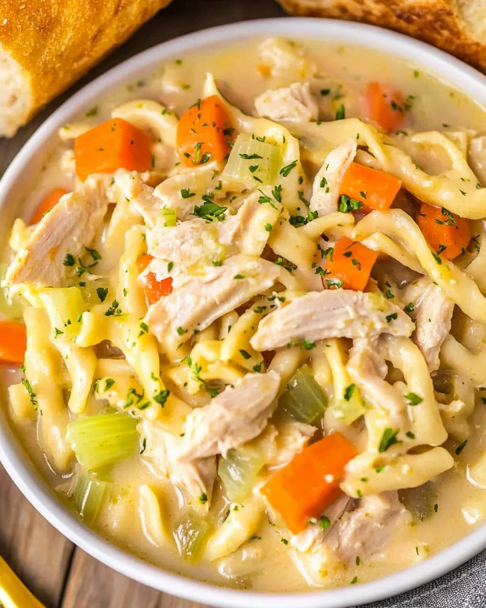 Bowl of homemade Turkey Noodle Soup with vegetables and noodles